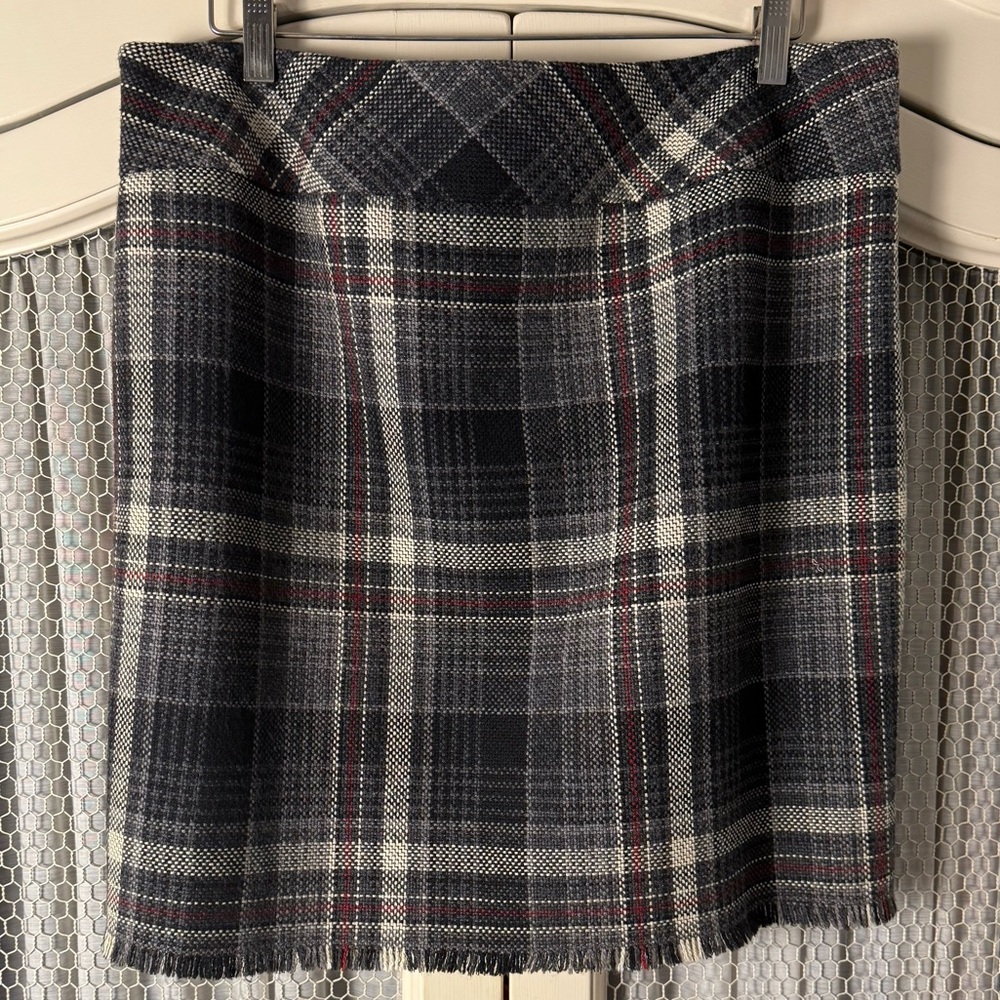 Eddie Bauer Preppy Academia A-Line Tartan Plaid Wool Blend Fringed Hem Skrit - Picture 5 of 6